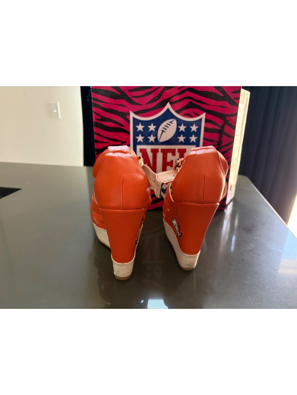 Denver Broncos Orange Colored Wedge Espadrille Sandals Size 7.5 - Picture 2 of 8